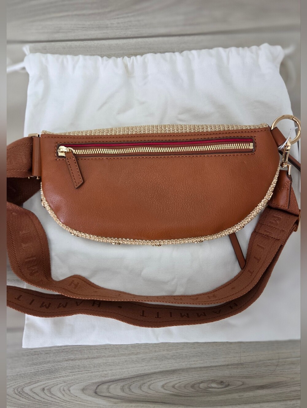 Hammitt Charles Cocoa Raffia Medium Sling Belt Bag - Picture 6 of 8